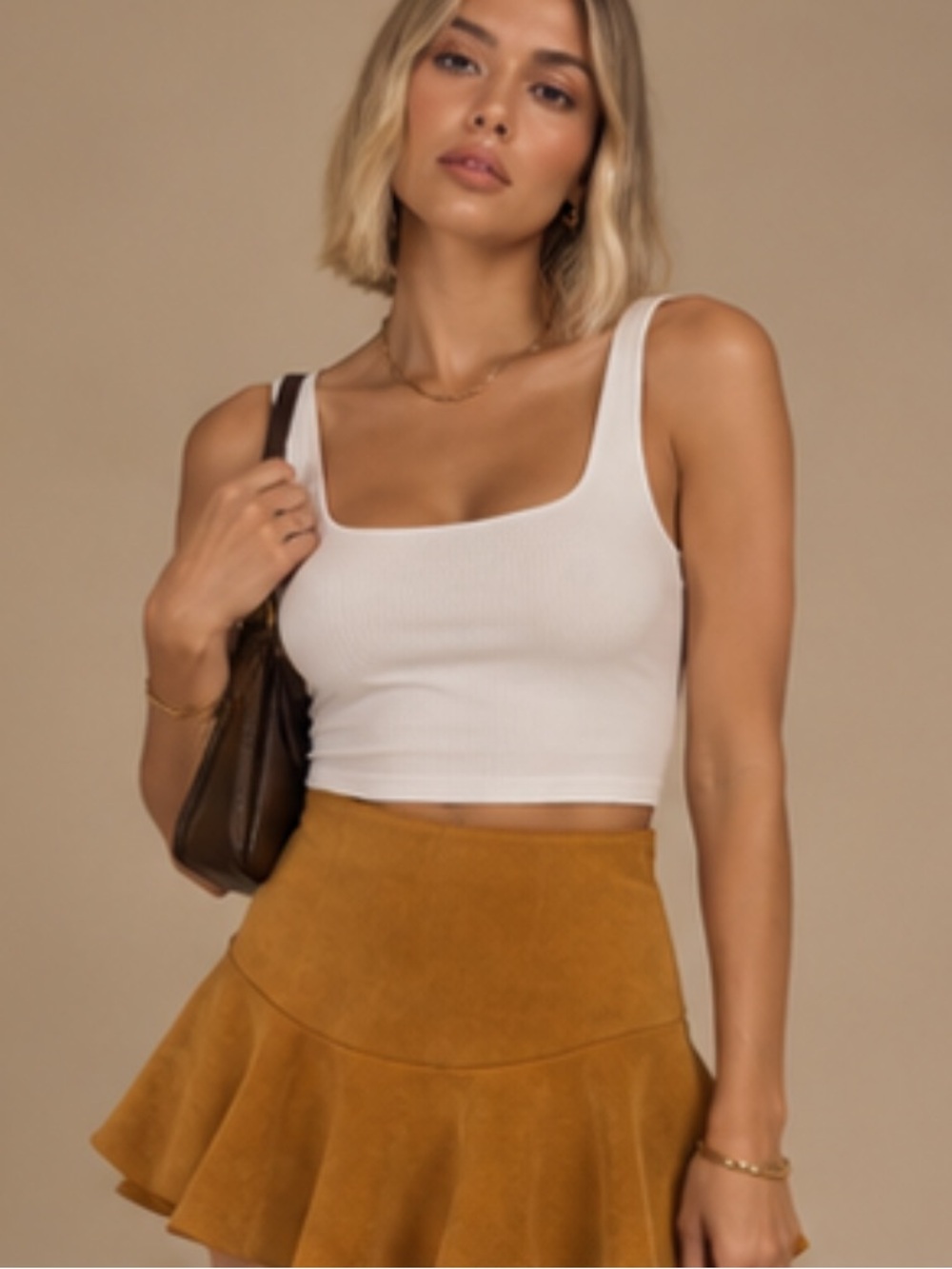 Design Lab Lord & Taylor Mustard Suede-Look Ruffle Mini Skirt - Picture 3 of 9